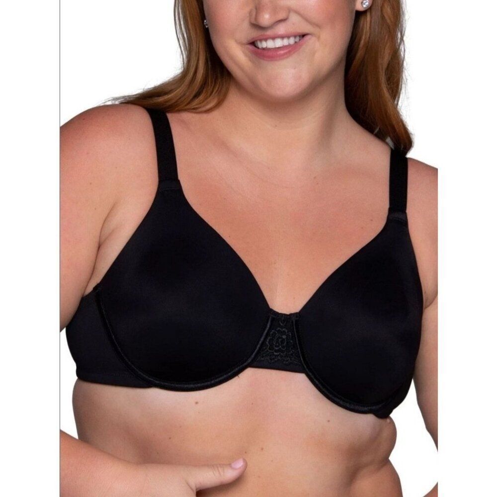 Vanity Fair Womens 38G Black Underwire Minimizer Bra Back Smoothing Lace 76080